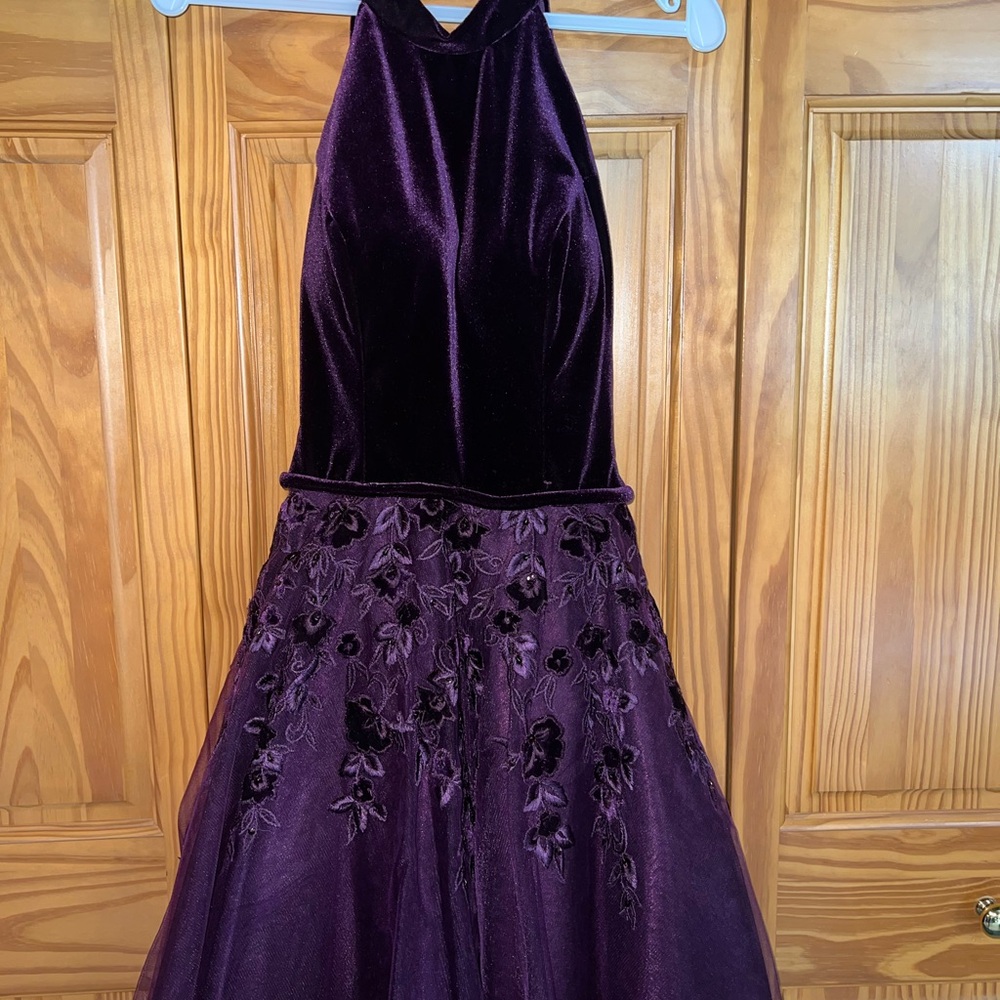 Mori Lee Deep Purple Velvet Dress